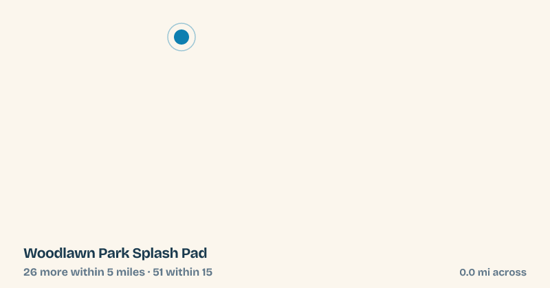 Map of Woodlawn Park Splash Pad and the 51 other splash pads within 15 miles